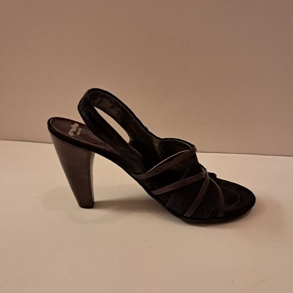 Alternatives Heels Women's 38 Suede Leather Grunge Black Brown Y2K 00s Italy - Picture 1 of 7
